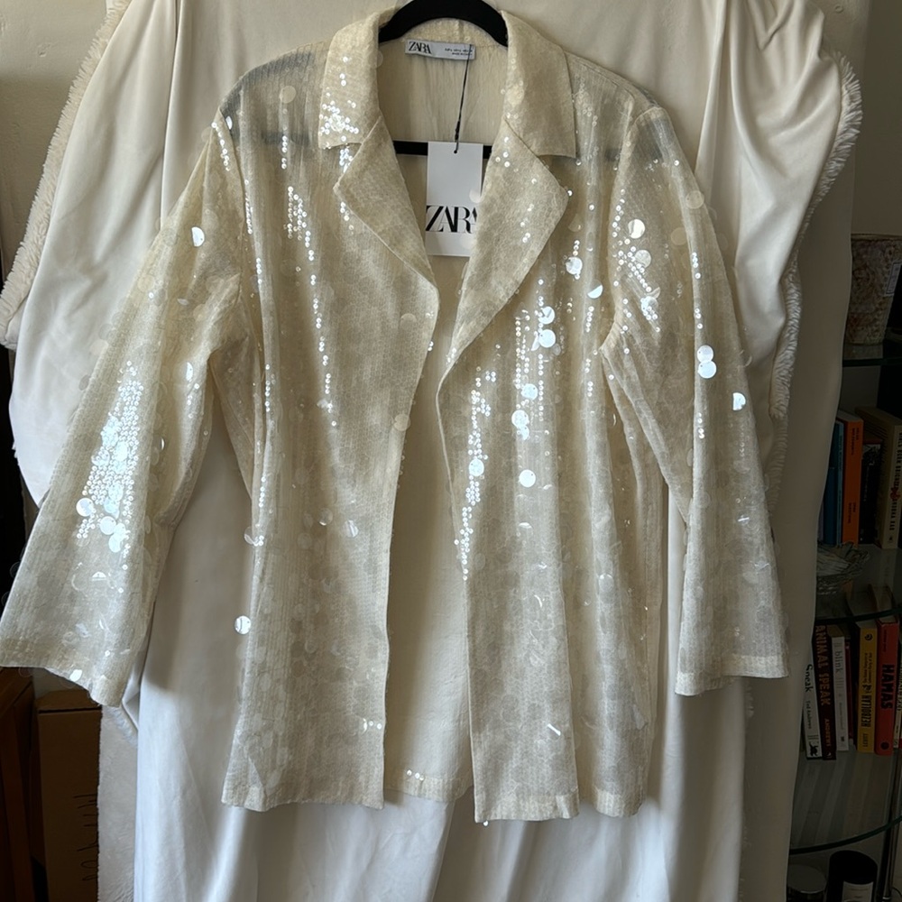 Zara Cream Sequin Blazer Jacket - Picture 3 of 11